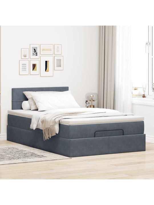 Ottomani voodi madratsi ja led, tumehall, 120x190cm, samet