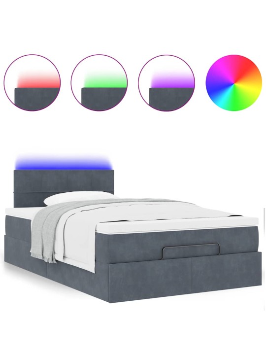Ottomani voodi madratsi ja led, tumehall, 120x190cm, samet