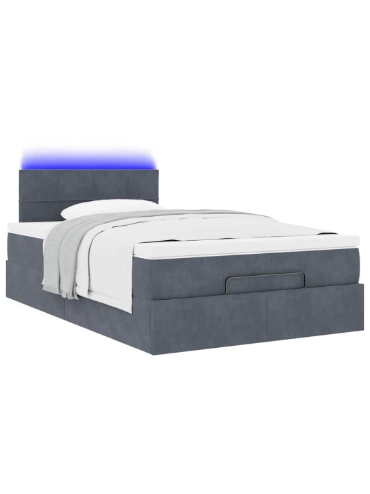 Ottomani voodi madratsi ja led, tumehall, 120x190cm, samet