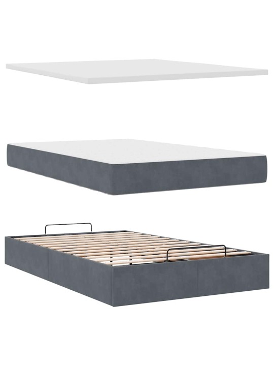 Ottomani voodi madratsi ja led, tumehall, 120x190cm, samet