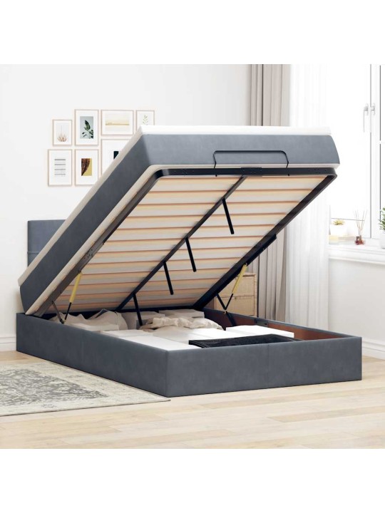 Ottomani voodi madratsi ja led, tumehall, 120x190cm, samet