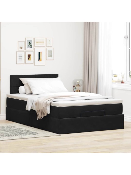 OTTOMANI VOODI MADRATSI JA LED, MUST, 120X190CM, SAMET