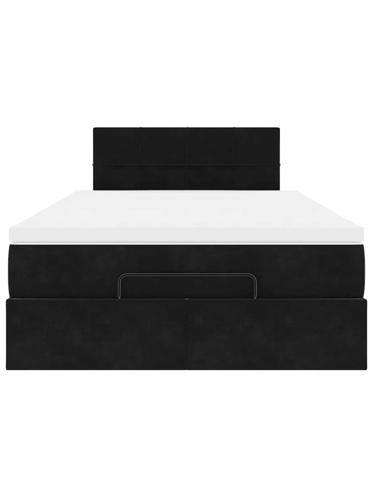 OTTOMANI VOODI MADRATSI JA LED, MUST, 120X190CM, SAMET