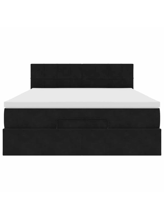 Ottomani voodi madratsiga ja led, must, 140x190cm, samet