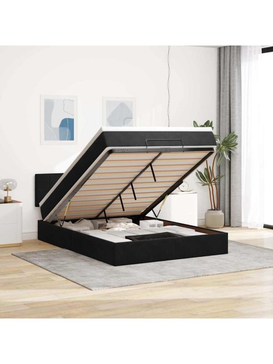 Ottomani voodi madratsiga ja led, must, 140x190cm, samet