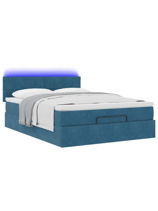 OTTOMANI VOODI MADRATSIGA JA LED, TUMESININE, 140X190CM, SAMET