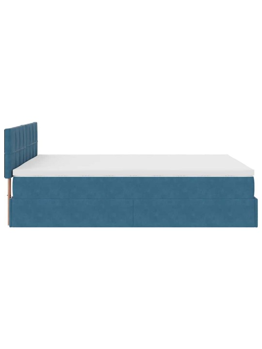 OTTOMANI VOODI MADRATSIGA JA LED, TUMESININE, 140X190CM, SAMET