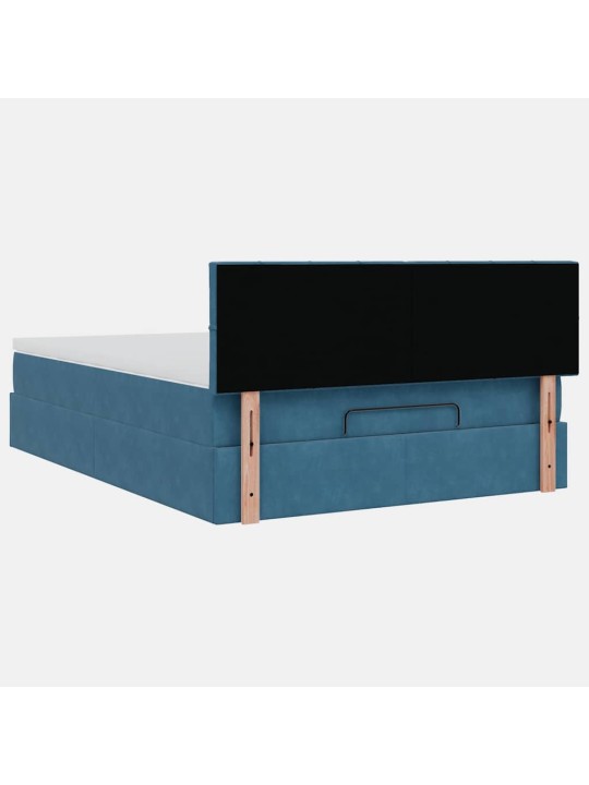 OTTOMANI VOODI MADRATSIGA JA LED, TUMESININE, 140X190CM, SAMET