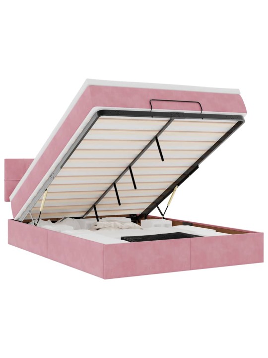 OTTOMANI VOODI MADRATSIGA JA LED, ROOSA, 140X190CM, SAMET