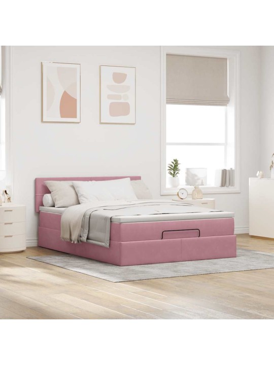 OTTOMANI VOODI MADRATSIGA JA LED, ROOSA, 140X190CM, SAMET