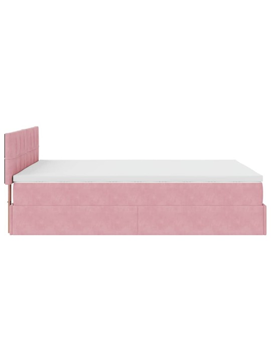 OTTOMANI VOODI MADRATSIGA JA LED, ROOSA, 140X190CM, SAMET