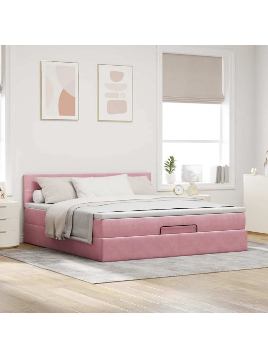 OTTOMANI VOODI MADRATSI JA LED-LAMPIDEGA ROOSA 160X200CM SAMET