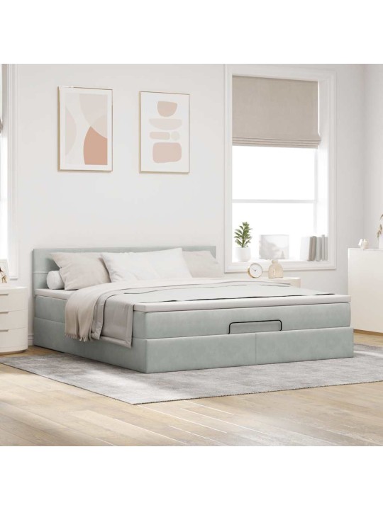 OTTOMANI VOODI MADRATSIGA JA LED, HELEHALL, 180X200CM, SAMET