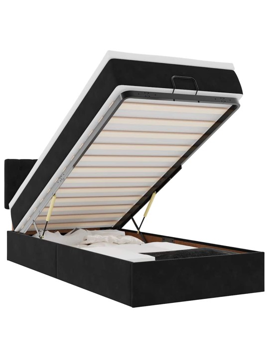 Ottomani voodi madratsi ja led, must, 80x200cm, samet