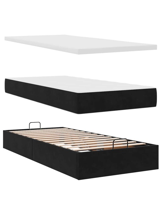 Ottomani voodi madratsi ja led, must, 80x200cm, samet