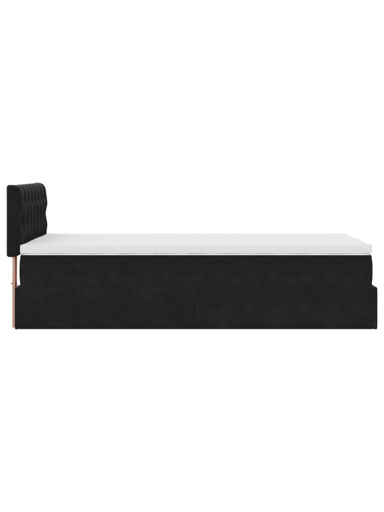 Ottomani voodi madratsi ja led, must, 80x200cm, samet