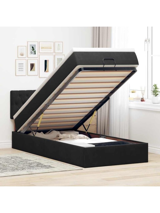 Ottomani voodi madratsi ja led, must, 80x200cm, samet