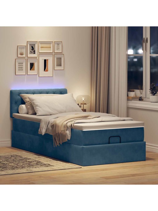 OTTOMANI VOODI MADRATSI JA LED, TUMESININE, 80X200CM, SAMET