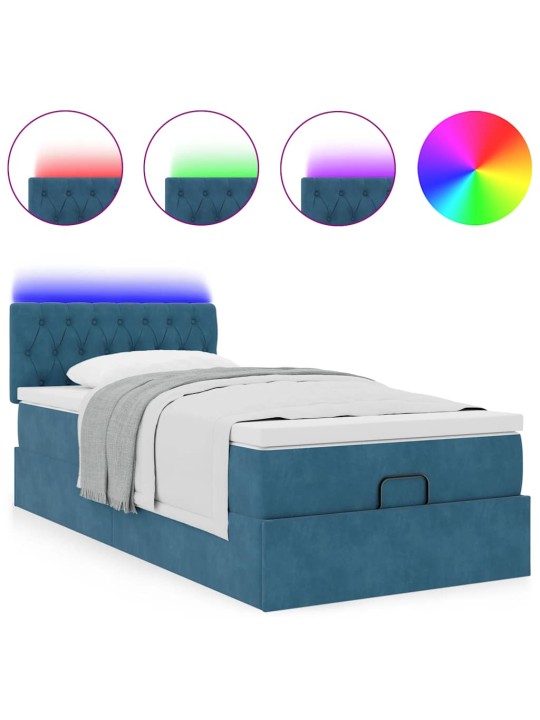 OTTOMANI VOODI MADRATSI JA LED, TUMESININE, 80X200CM, SAMET