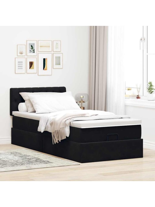 Ottomani voodiraam madratsiga, must, 90x200cm, samet