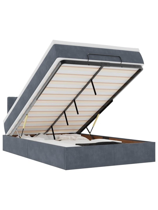 Ottomani voodi madratsi ja led, tumehall, 120x190cm, samet