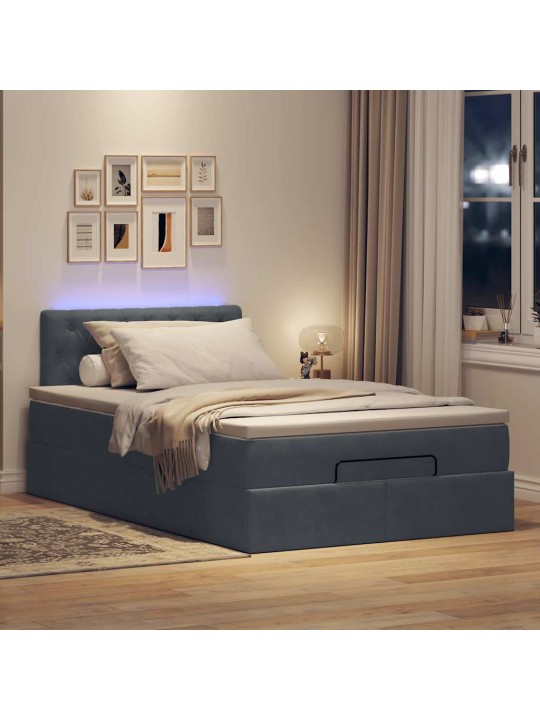 Ottomani voodi madratsi ja led, tumehall, 120x190cm, samet