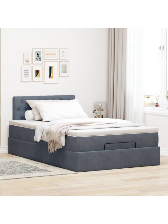 Ottomani voodi madratsi ja led, tumehall, 120x190cm, samet