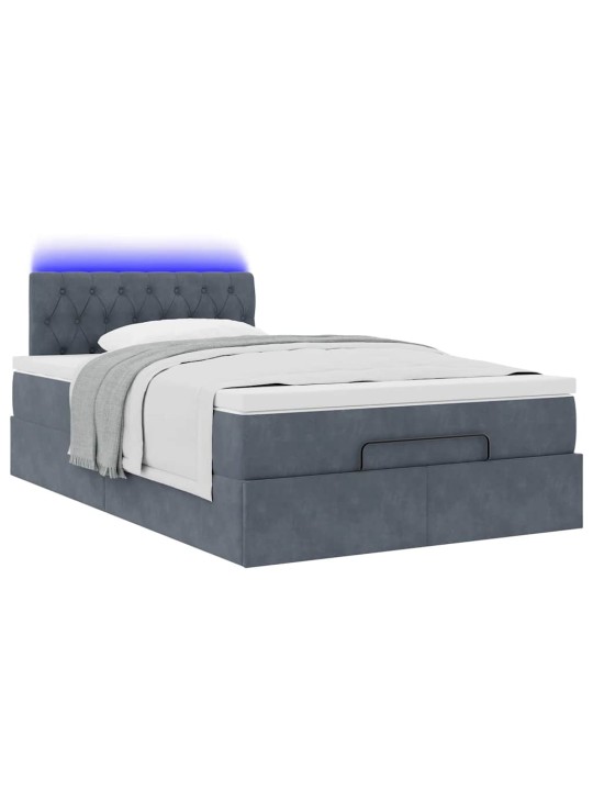 Ottomani voodi madratsi ja led, tumehall, 120x190cm, samet
