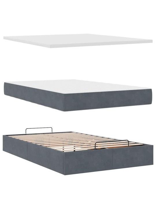 Ottomani voodi madratsi ja led, tumehall, 120x190cm, samet