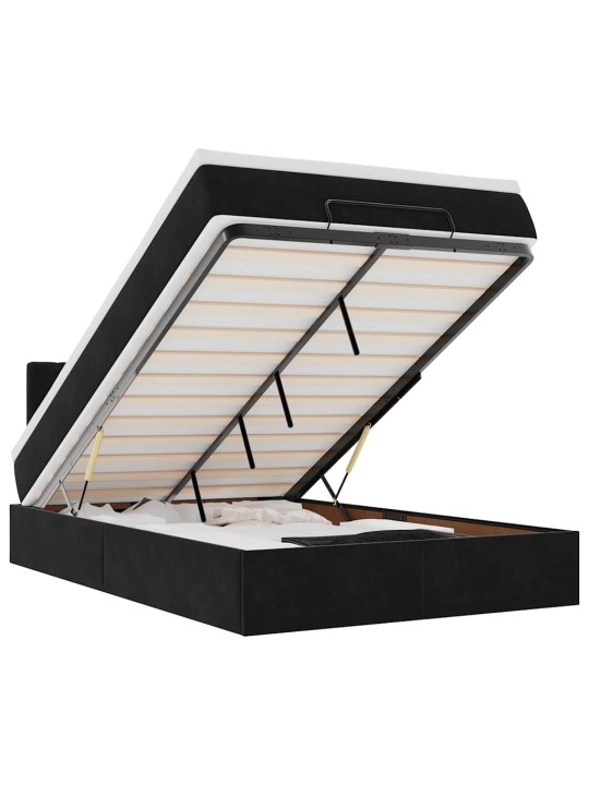 OTTOMANI VOODI MADRATSI JA LED, MUST, 120X190CM, SAMET