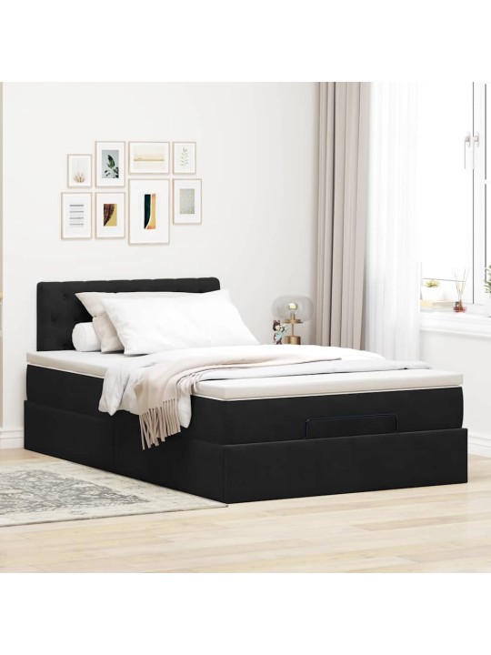 OTTOMANI VOODI MADRATSI JA LED, MUST, 120X190CM, SAMET