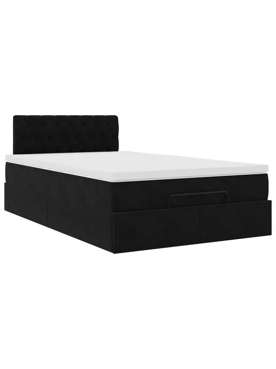 OTTOMANI VOODI MADRATSI JA LED, MUST, 120X190CM, SAMET