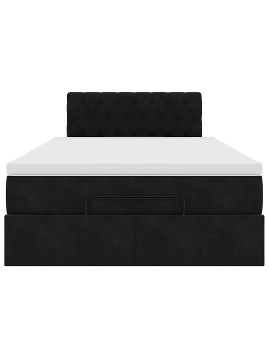 OTTOMANI VOODI MADRATSI JA LED, MUST, 120X190CM, SAMET