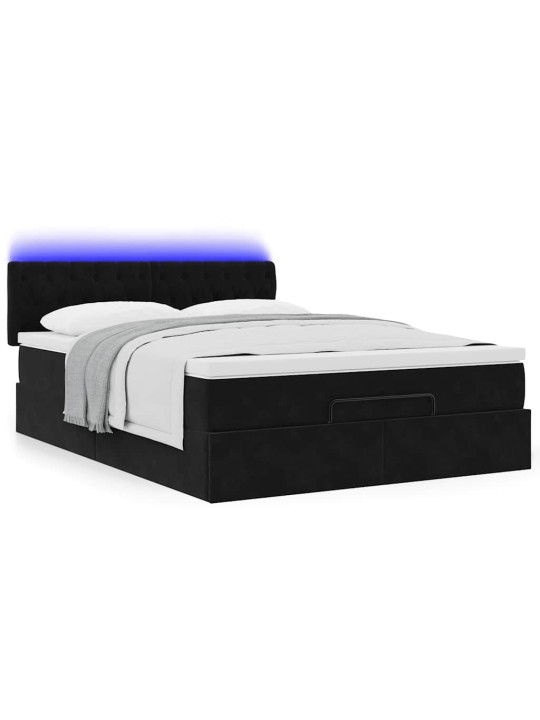 Ottomani voodi madratsiga ja led, must, 140x190cm, samet