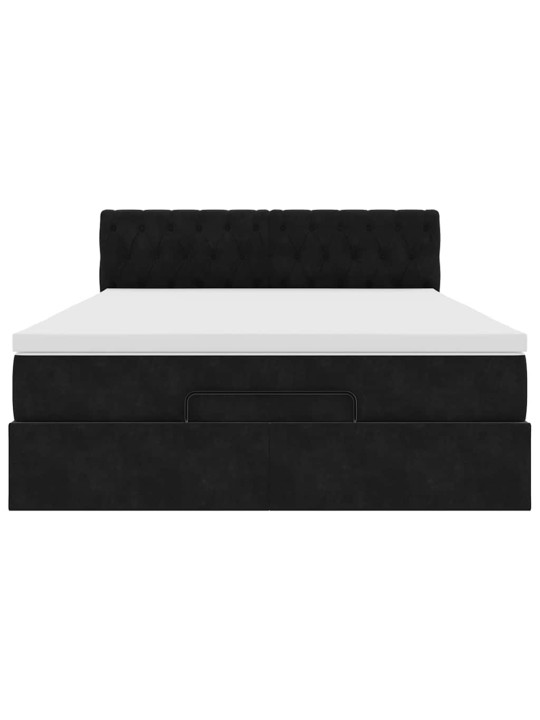 Ottomani voodi madratsiga ja led, must, 140x190cm, samet