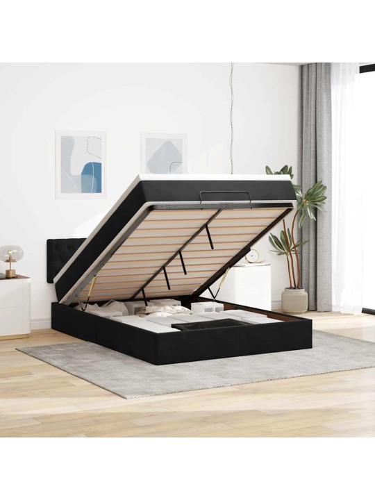 Ottomani voodi madratsiga ja led, must, 140x190cm, samet