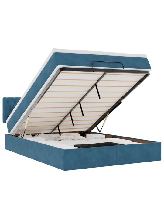 OTTOMANI VOODI MADRATSIGA JA LED, TUMESININE, 140X190CM, SAMET