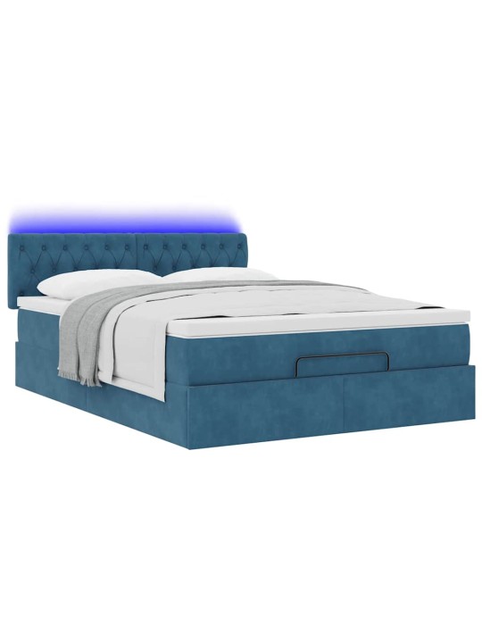 OTTOMANI VOODI MADRATSIGA JA LED, TUMESININE, 140X190CM, SAMET