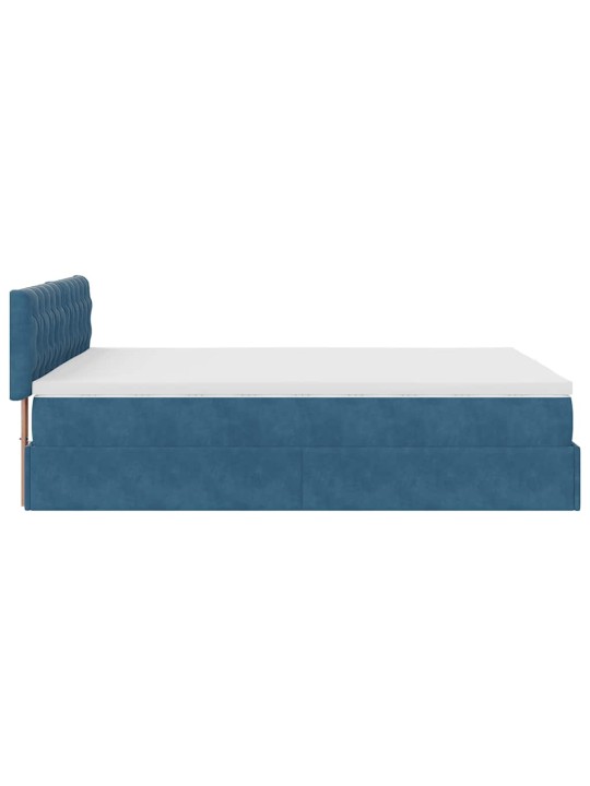 OTTOMANI VOODI MADRATSIGA JA LED, TUMESININE, 140X190CM, SAMET