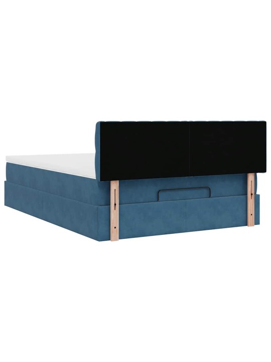 OTTOMANI VOODI MADRATSIGA JA LED, TUMESININE, 140X190CM, SAMET
