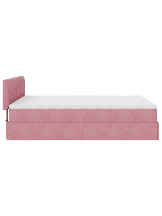 Ottomani voodi madratsiga ja led, roosa, 140x190cm, samet