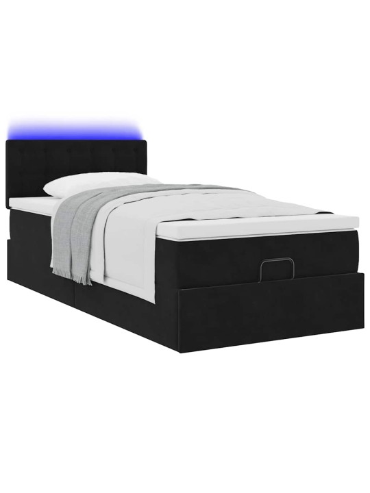 Ottomani voodi madratsi ja led, must, 80x200cm, samet