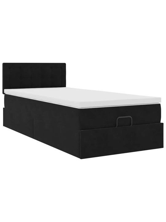 Ottomani voodi madratsi ja led, must, 80x200cm, samet