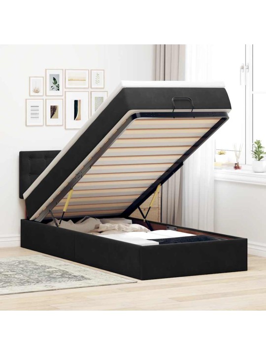 Ottomani voodi madratsi ja led, must, 80x200cm, samet