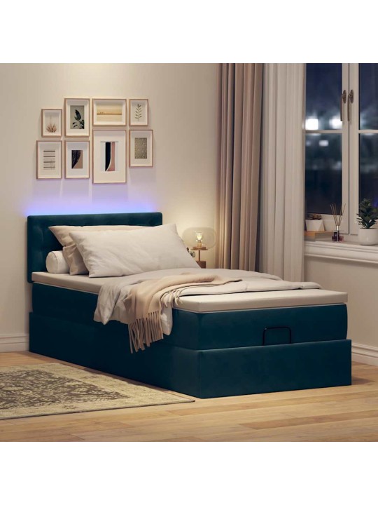 OTTOMANI VOODI MADRATSI JA LED, TUMESININE, 80X200CM, SAMET