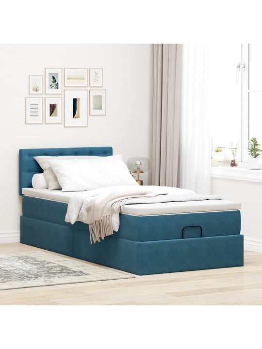 OTTOMANI VOODI MADRATSI JA LED, TUMESININE, 80X200CM, SAMET