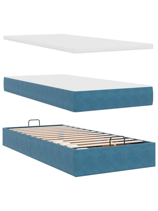 OTTOMANI VOODI MADRATSI JA LED, TUMESININE, 80X200CM, SAMET
