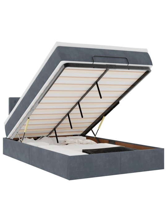 Ottomani voodi madratsi ja led, tumehall, 120x190cm, samet