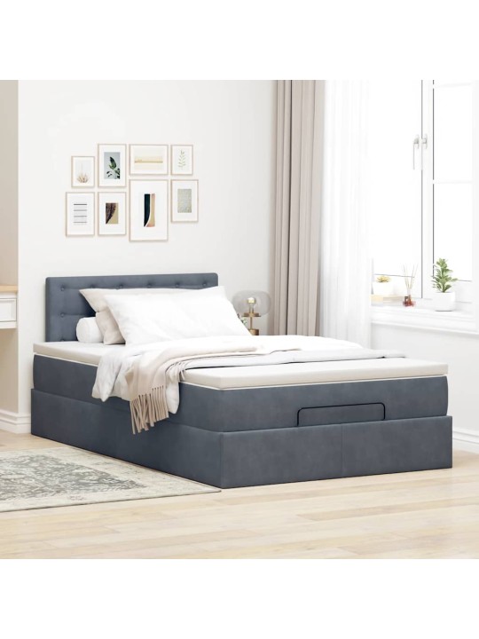 Ottomani voodi madratsi ja led, tumehall, 120x190cm, samet