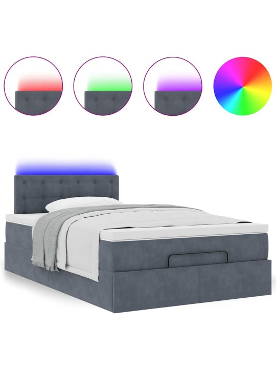 Ottomani voodi madratsi ja led, tumehall, 120x190cm, samet